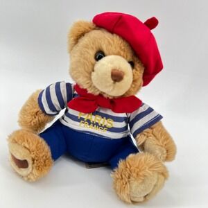 Keel Toys Paris France Souvenir Plush Teddy Bear‎ Red Beret Striped Shirt
